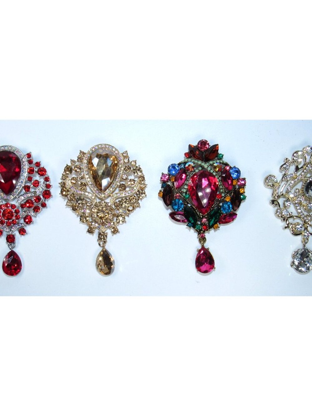 4 Vintage Style Brooch Lot Teardrop Rhinestone Pins + AB Stones (3 Convertible)